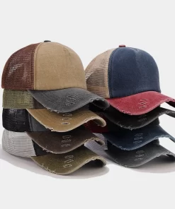 Accessories, Hats, Worn Out Dad Hat Vintage Washed Cotton Color Blocked 5 Panel Mesh Distressed Trucker Cap