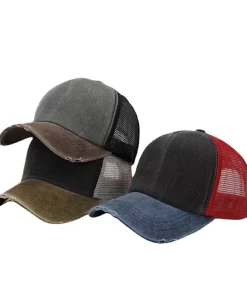 Accessories, Hats, Worn Out Dad Hat Vintage Washed Cotton Color Blocked 5 Panel Mesh Distressed Trucker Cap